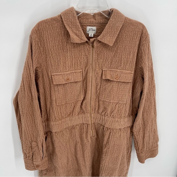 J. Crew Zip-Front Cinched Dress Corduroy Tan Sz 18 Women’s Long Sleeves - Picture 4 of 11